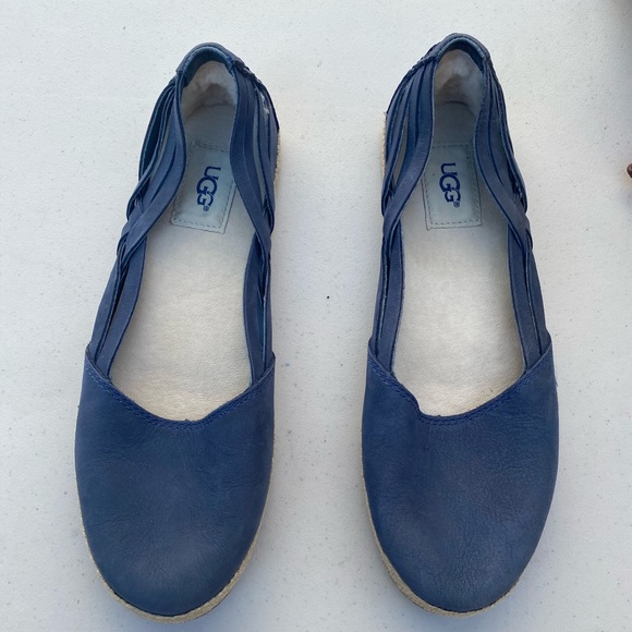 Ugg Blue flat slip on shoes 7 fur detail - Picture 1 of 2